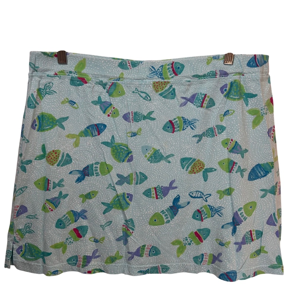 Fresh Produce XXL Light Blue Tropical Fish Print Jersey Mini Skirt Made in USA